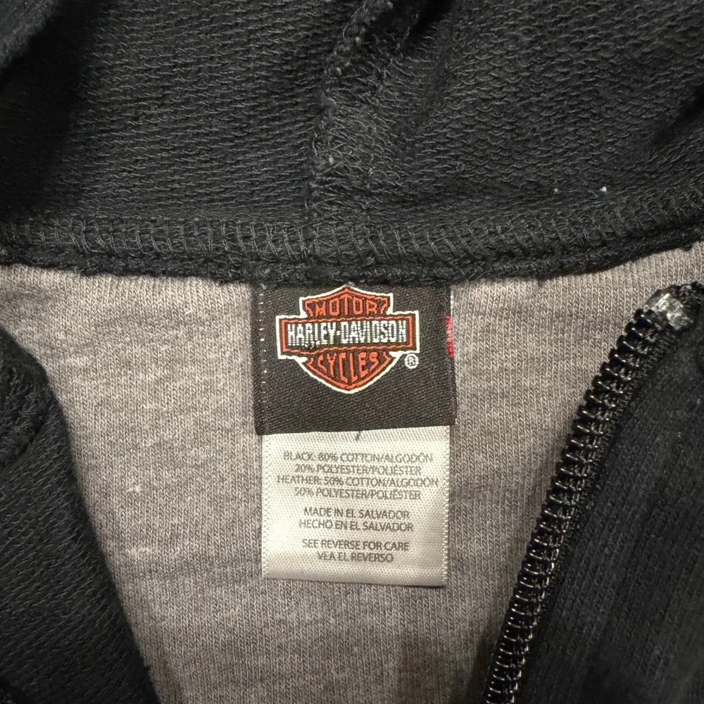 Harley-Davidson Boy Zip Up Hoodie Black Gray Logo Sweatshirt Size 7 ws